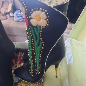 Gucci floral black crystal boots
